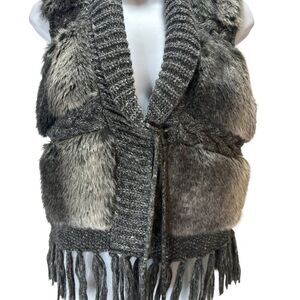 Dollhouse Gray Faux Fur Vest with Knit Collar Fringe Size S